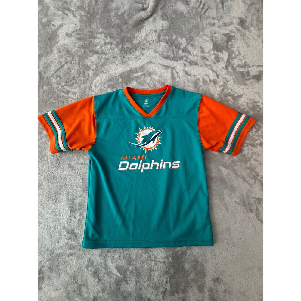 NFL Team Apparel Miami Dolphins Aqua Orange V-Neck Jersey Shirt Youth M 8